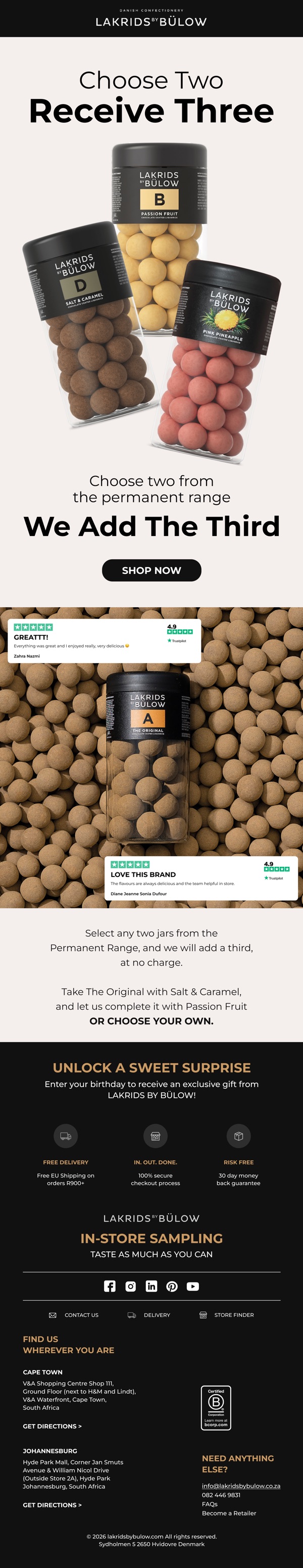 Lakrids by Bülow choose two receive three email